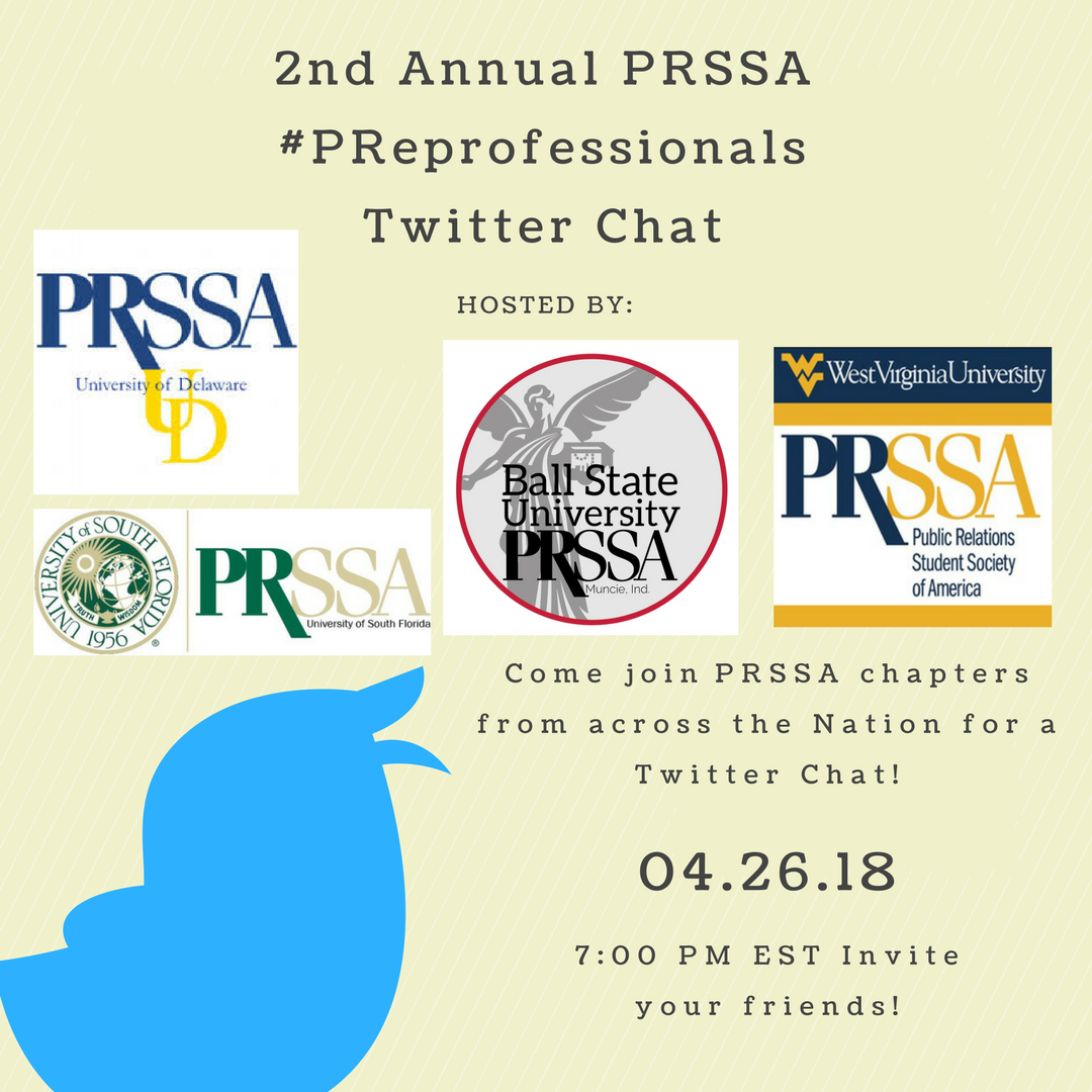 USFPRSSA's tweet photo. Join us for the #PReProfessionals twitter chat in 15 minutes! https://t.co/3XdferNC0Q