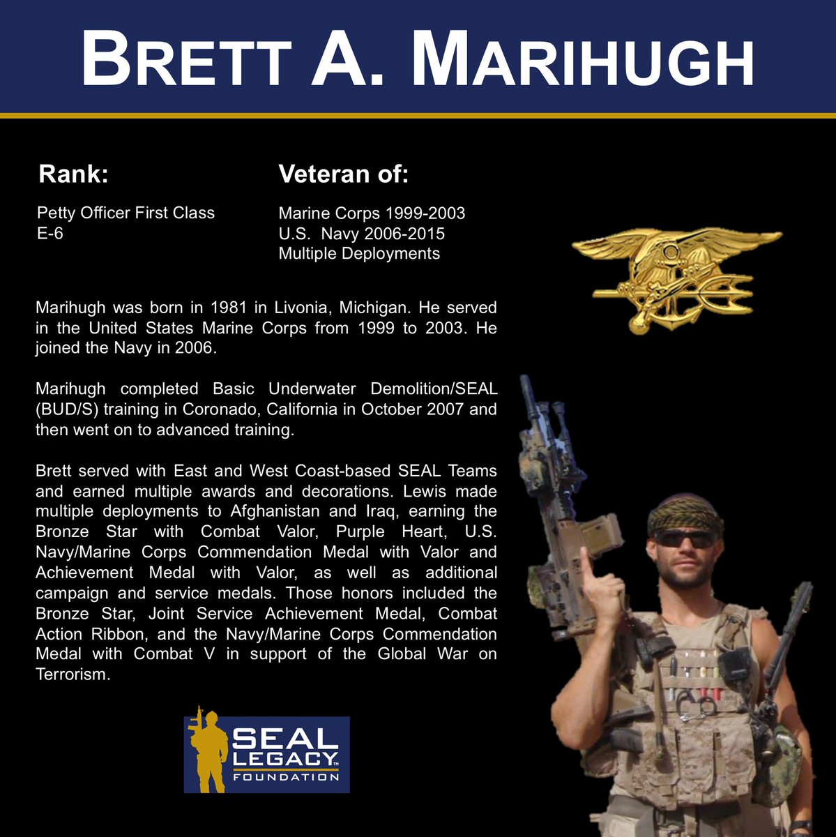 SEAL Legacy on Twitter "Today we honor the Legacy of United States Navy SEAL Brett A. Marihugh