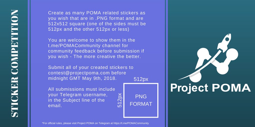 Here’s your chance to be a part of the #ProjectPOMA community.  Our Sticker Pack challenge let’s you show of your creativity and graphic design skills, while giving something back to the community! Come check out all the rules on telegram t.me/POMACommunity