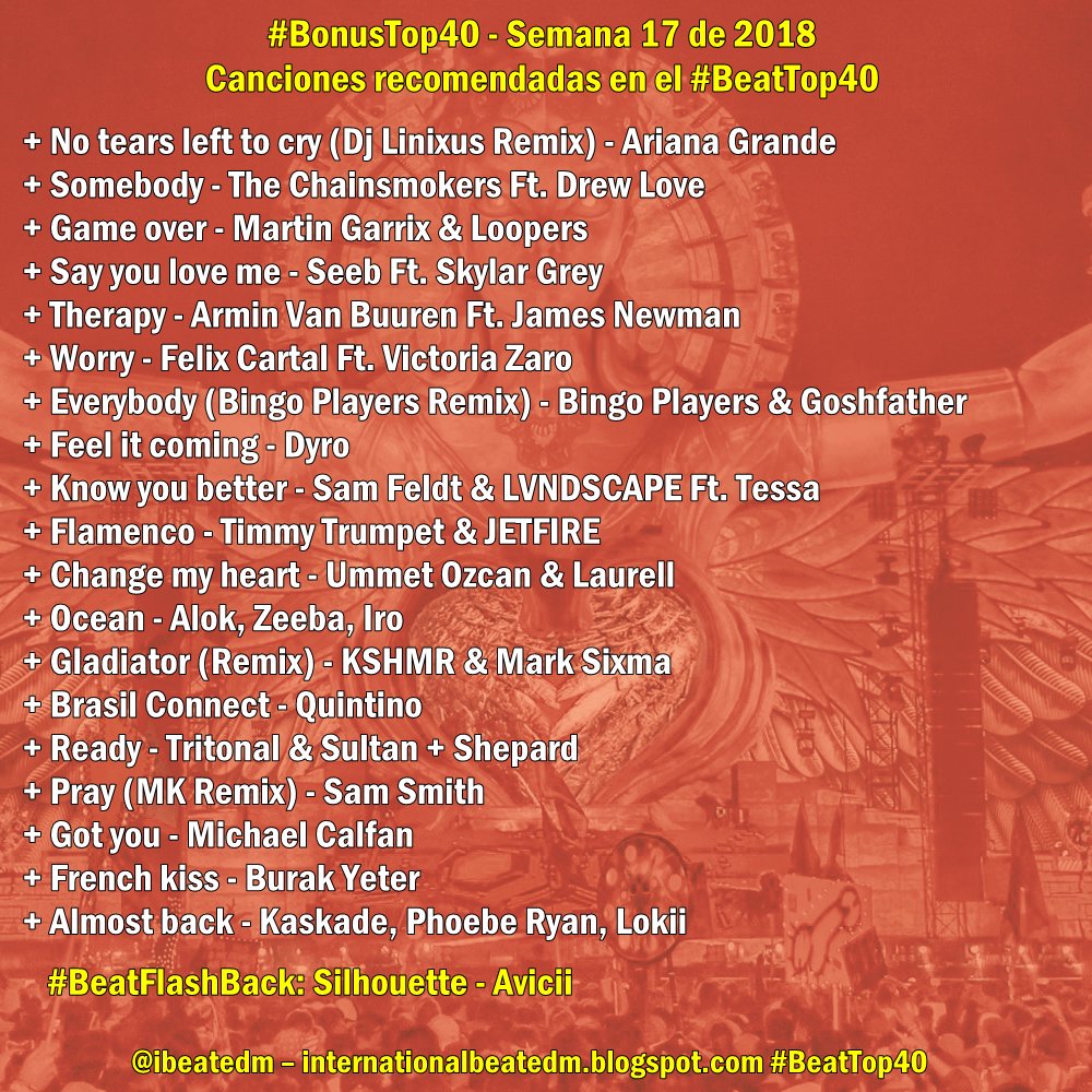 ibeatedm's tweet photo. Canciones recomendadas para la semana 16 de 2018 - ¡Vota por tu favorita! Las que tengan más apoyo, podrían estar en el #BeatTop40 #BonusTop40 #ExtraTop40 #NewMusic #NewMusicFriday https://t.co/KmVkyOWPZn