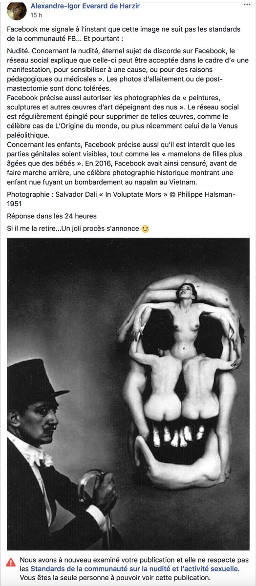 VonHarzir's tweet photo. @libe Malgré ses promesses et nouvelles règles, Facebook continue à censurer les icônes de l'Art...Dali et Haslam en sont les nouvelles victimes...« In Voluptate Mors »  1951est bannie du puritain réseau ... https://t.co/eiVuFjajO1
