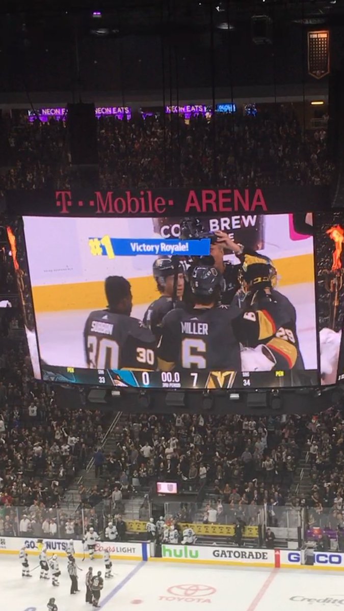 j_renee77's tweet photo. #shutout #GoKnightsGo #BeatTheSharks #game2win #VictoryRoyale @GoldenKnights #hockeyinthedesert #pizza #donuts @krispykreme @PapaJohns https://t.co/0hHMo9r5cX
