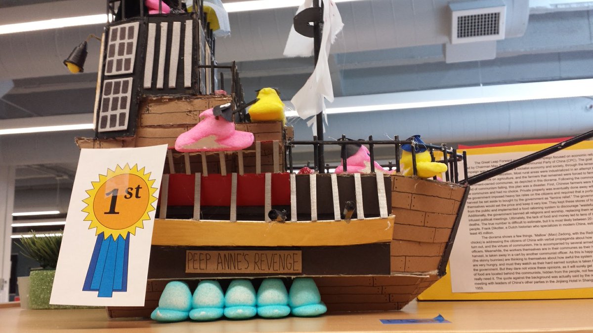 WAHSlib's tweet photo. The peeps! LOVE the World History peeps display in the library, thx to students of @truwahu https://t.co/zaUu2JNcsS
