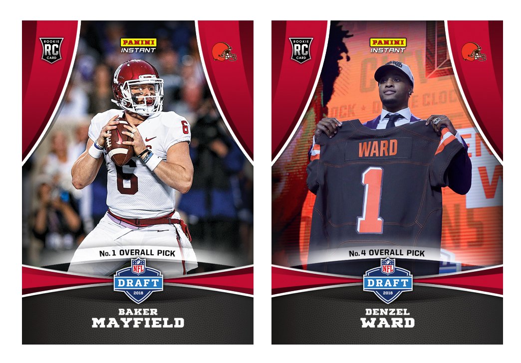 Congrats, @bakermayfield and @denzelward! Welcome to the @Browns. @PaniniAmerica already has your #NFLDraft cards ready on #PaniniInstant!

Baker Mayfield qr.paniniamerica.net/2hj9r 
Denzel Ward qr.paniniamerica.net/2wj9c