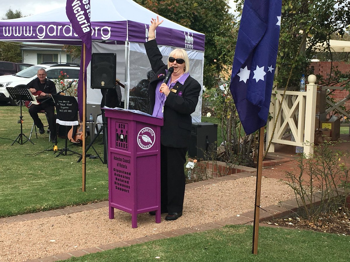 BryceEishold's tweet photo. Asbestos Council of Victoria/ Gippsland Asbestos Related Disease Support’s @ACV_GARDS welcomes those in attendance. It’s the event’s 17th year. #gippsnews https://t.co/IMx6H8U5uY