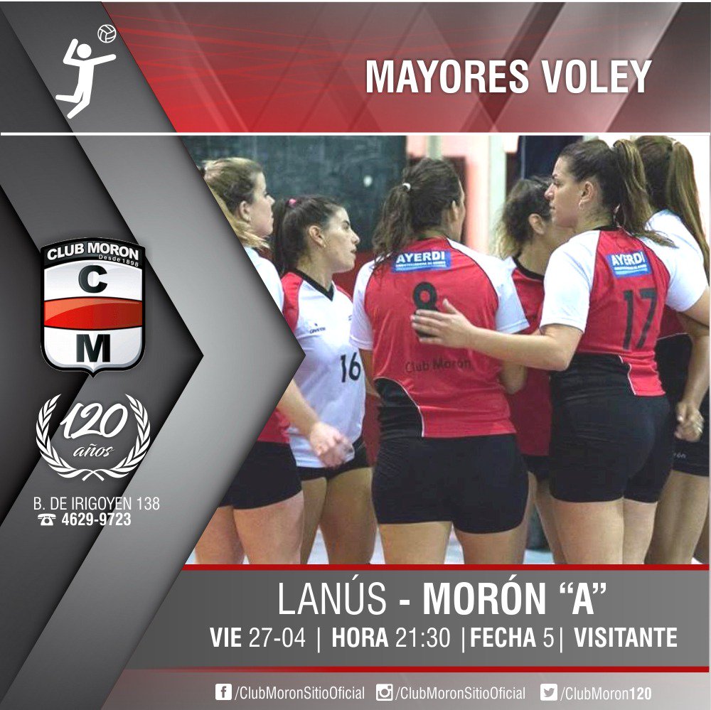 Por la quinta fecha de la rueda de clasificacion, Morón visita a lanus.

Vamos chicas!!!

Club Moron, bien de familia.
120° aniversario.