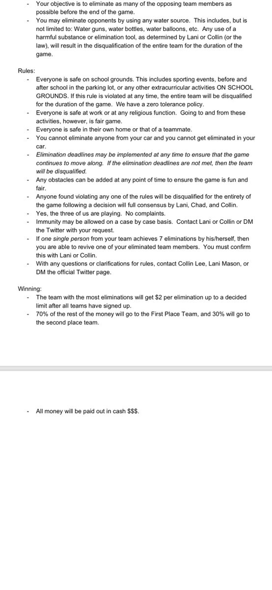 MHSWaterWars18's tweet photo. HERE ARE YOUR RULES.  Team Captains sign up your teams here: https://t.co/SGN5YT5bnB.  It is $5 per person, due to Collin, Chad, or Lani.  Cash, Venmo, or Cash app accepted.  Signups close at 11:59 PM next Wednesday.  Game starts next Friday.  LET'S PLAY BALL BABY. https://t.co/FABxgXpK5e