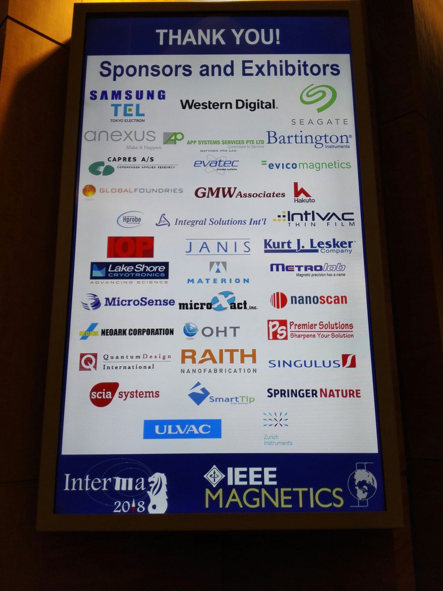 IEEEMagSoc's tweet photo. Day 5 of #intermag2018 #intermag2018sg
Great thanks to our sponsors and exhibitors for making this conference successful! https://t.co/eRvM2A8KJI