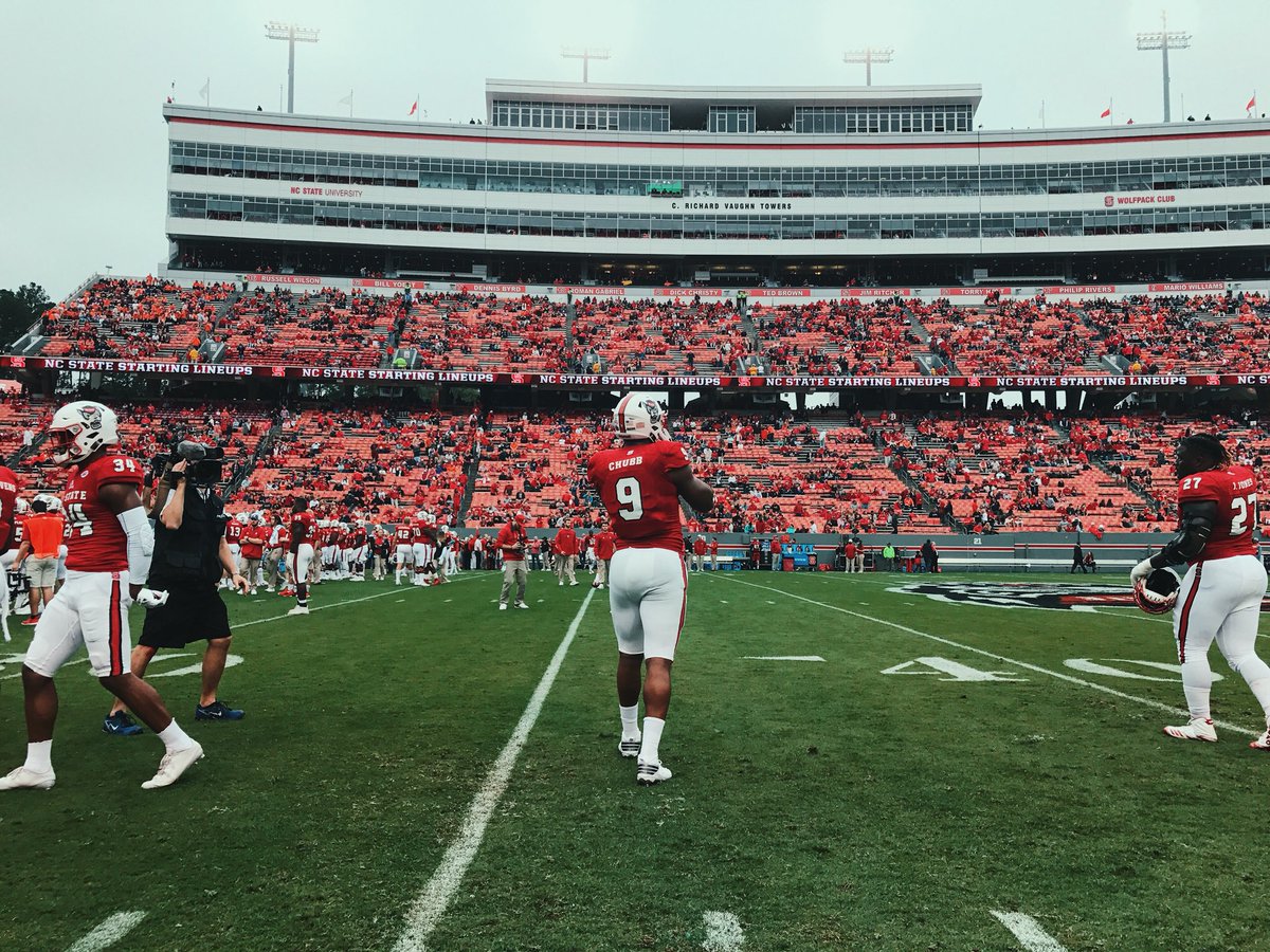 NCState's tweet photo. With the fifth pick in the #NFLDraft, the @broncos select...Bradley Chubb of @PackFootball! Let’s hear it for him: WOLF! 🐺🐾🏈 https://t.co/zHzCFG1f8p