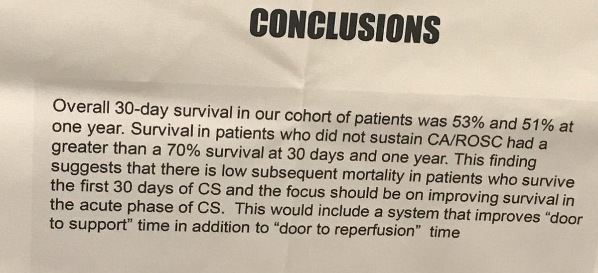 DrSethdb's tweet image. #SCAI18 
Really impressive results from a rural center without surgery on site using #Impella for cardiogenic shock. 
70% survival in patients without cardiac arrest. 
&amp;gt;Since most patients first present to community hospitals this will be important data to see in publication.