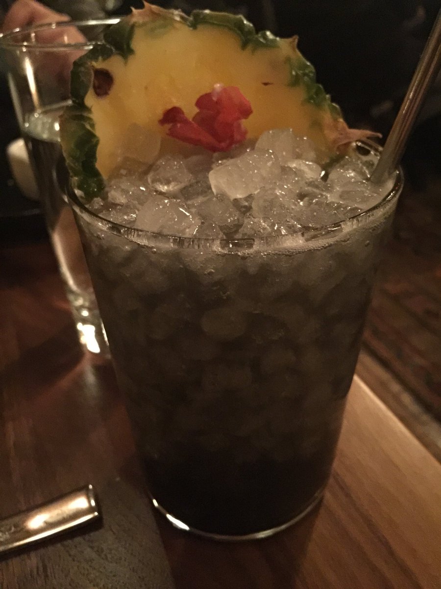 Mo_Brien's tweet image. Blackbird: gin, pineapple, violet, charcoal at Geist, Nashville