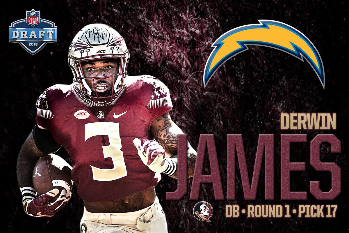 FSUFootball's tweet photo. With the 17th pick in the 2018 #NFLDraft, the Los Angeles Chargers select

Derwin James, defensive back, Florida State

Congratulations, @derwinjames6!!! https://t.co/toAYwKImqw