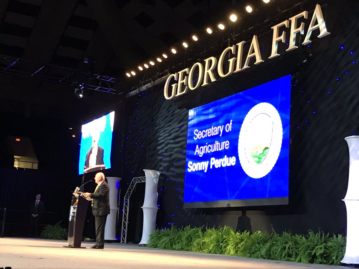 SonnyPerdue's tweet photo. Just a great evening with @GA_FFA, with some 5,000 strong turning out for the 90th annual state convention. Tremendous leadership qualities already from these young men and women. https://t.co/xn6OUOCuP6
