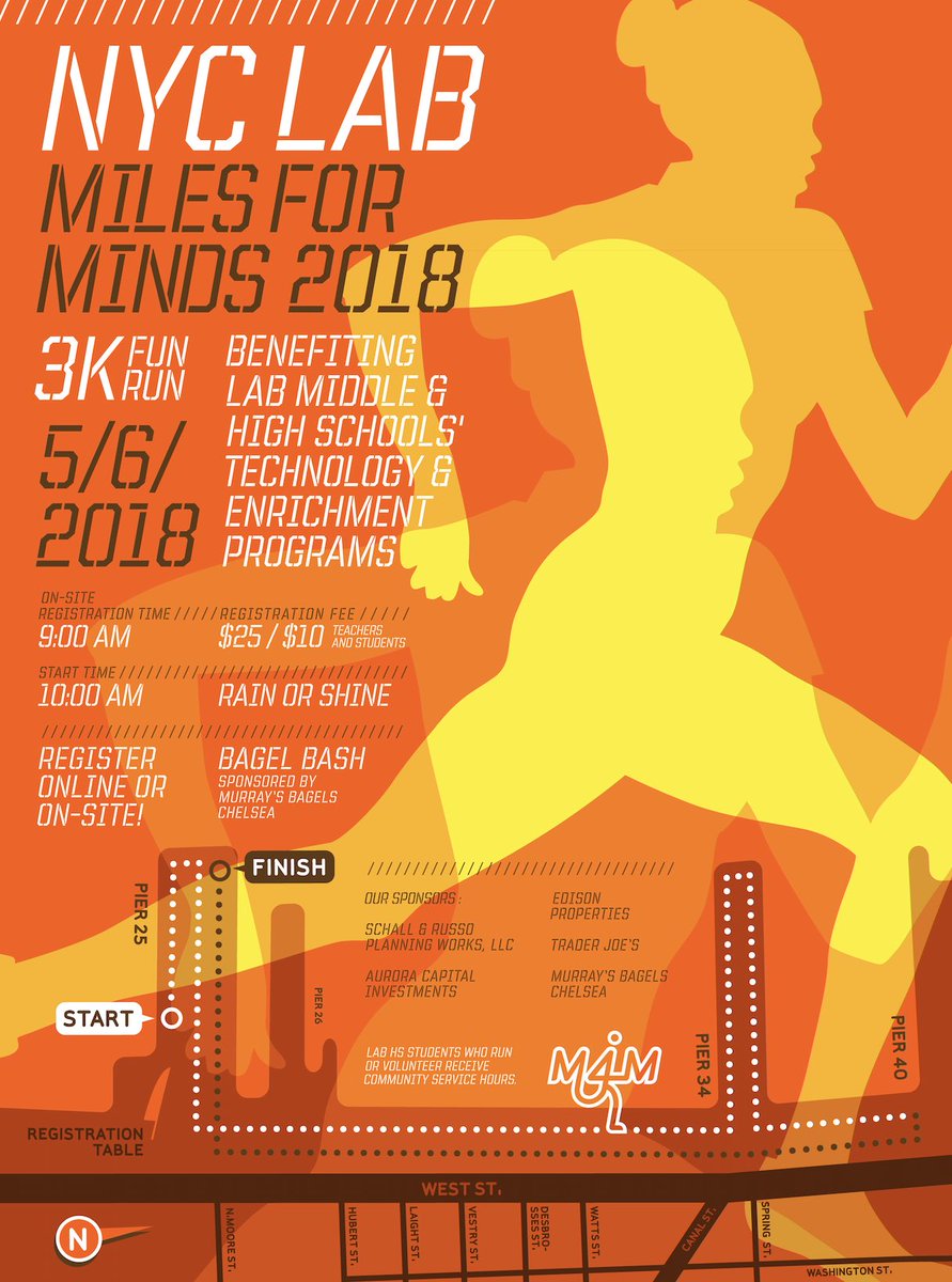 NYCLabHS's tweet photo. Register for the Lab Miles for Minds 3k! Participants receive a shirt and community service hours. 
The grade with the most finishers wins Insomnia Cookies; students who finish ahead of Scotty win lunch! https://t.co/HdZ2iK7Cei https://t.co/ZWNi3Hux7b