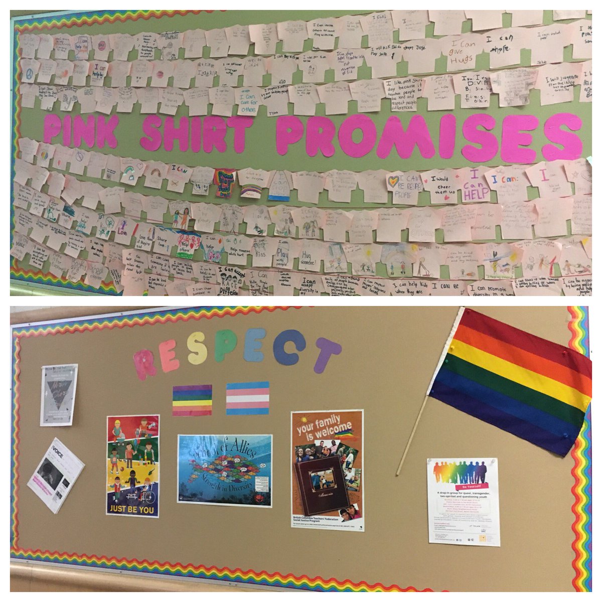awatt0616's tweet photo. From our “Pink Shirt Promises” to our permanent Pride Board, SOGI will always be a top priority at #RidgewayElementary! #SOGI123 #SOGI #PRIDE #northvancouverpride @MorganeOgerBC @CitizenYan @bctf @nvta @pena_carolynm @glenhansman @BowinnMa https://t.co/c0TQaYHu9L