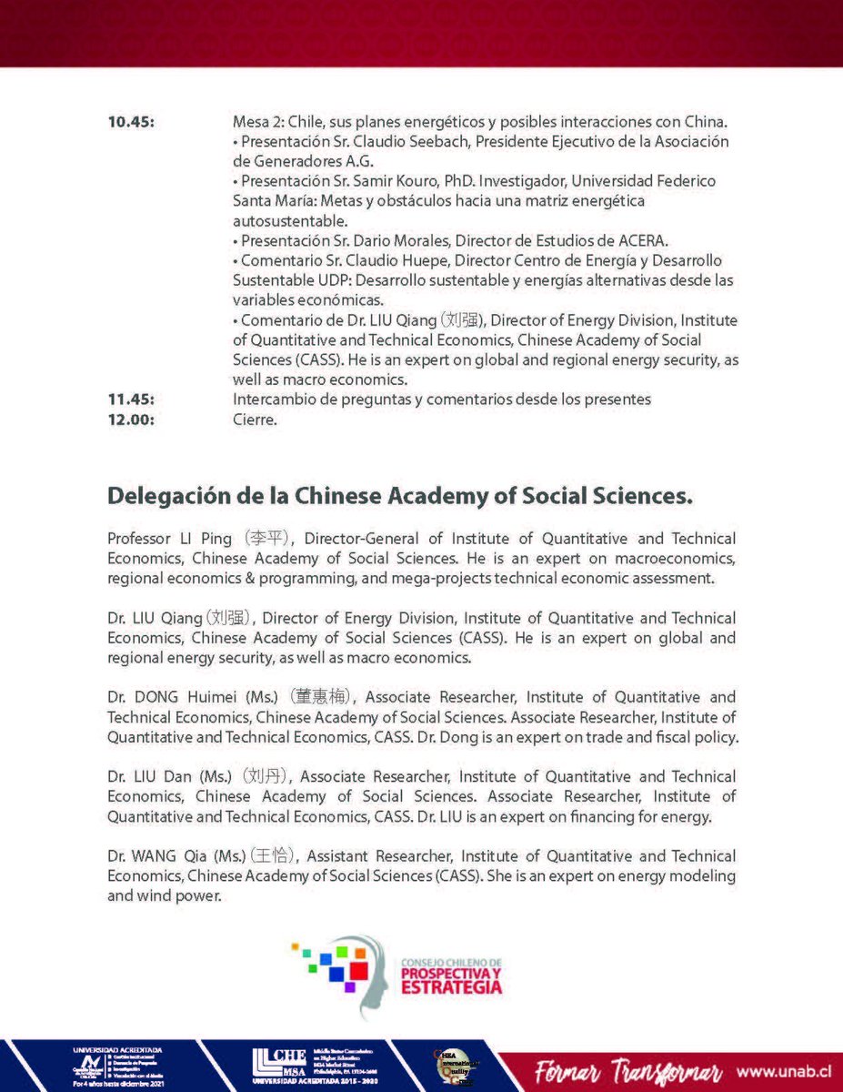 ri_sanfri's tweet photo. Seminario "Chile-China. Energías Renovables y Sociedad: proyecciones al futuro" el próximo 4 de mayo en @SofofaNet con presencia de académicos de la División de Energía de la Academia de Ciencias Sociales de China. Cupos limitados, confirmar al correo celc.china@gmail.com https://t.co/O4fLe0MxlB