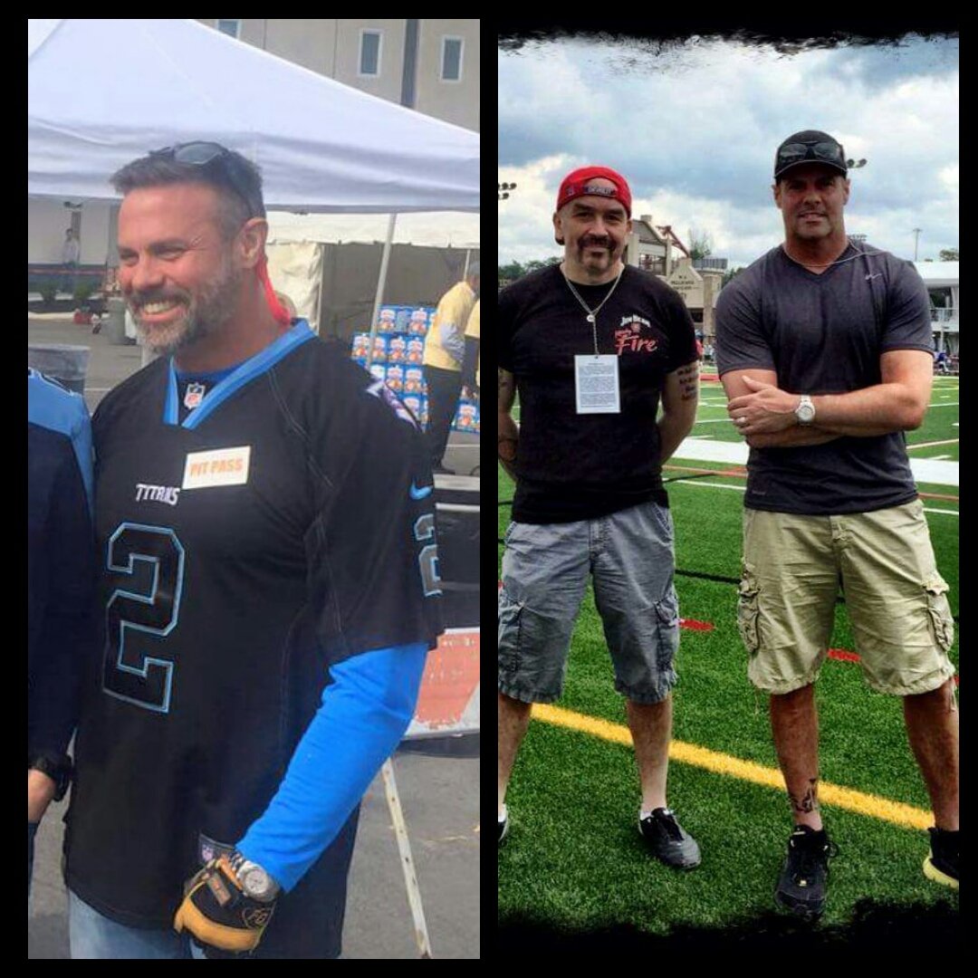 SusanS1313's tweet photo. #tbt #ThrowbackTroy It's #NFLDraft day, so here's Troy sporting his #Titans jersey & Troy with @FirebirdBo at the #Bills training camp!! #riptroygentry https://t.co/qcBOfqJNCP