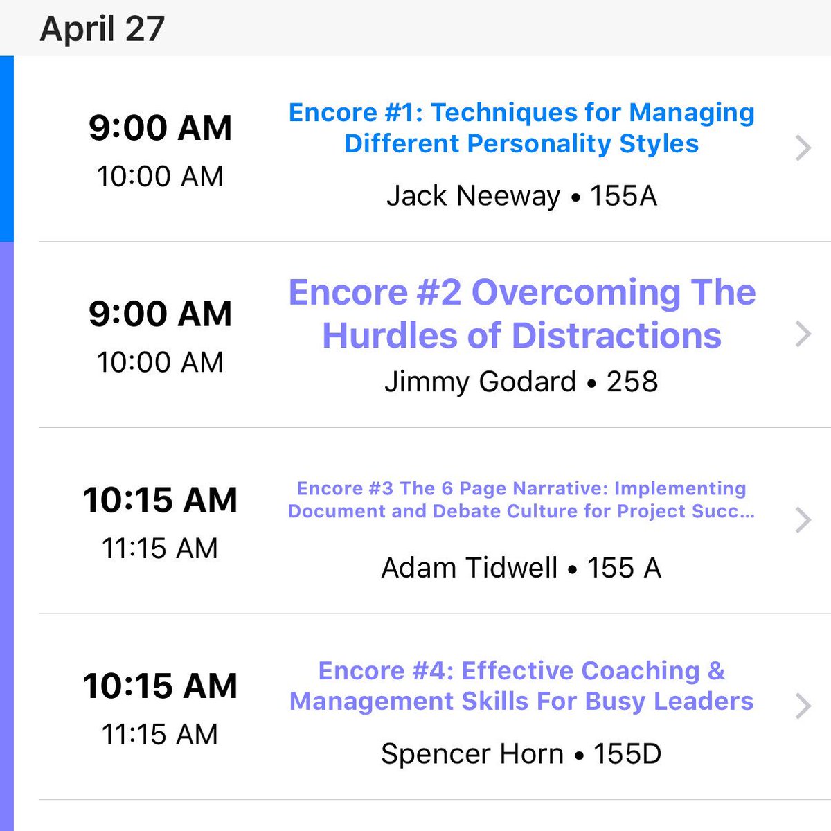 pminuc's tweet photo. PSA: Friday morning PDC Encore classes have all been loaded into the Conference app for your viewing pleasure. All other classes are per the schedule. #UTPDC2018 #winninginUT https://t.co/Ec5qeDgJqF