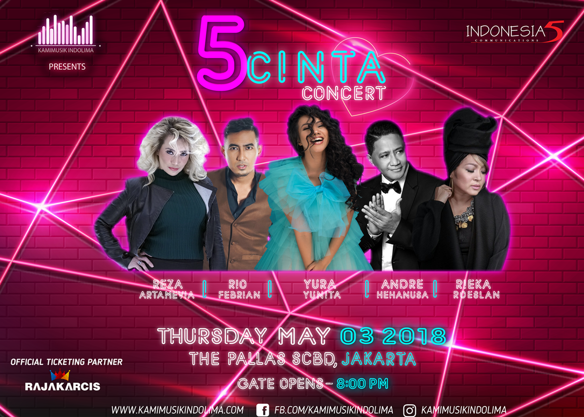 YES24ENT_ID's tweet photo. 5 Cinta Concert on May 3rd at The Pallas SCBD with #RezaArtamevia #RioFebrian #YuraYunita #AndreHehanusa #RiekaRoeslan
Ticket start from 250K!
Get yours now at #YES24! Click here: https://t.co/IScHyF5xm6 https://t.co/YYRxvNH8wo