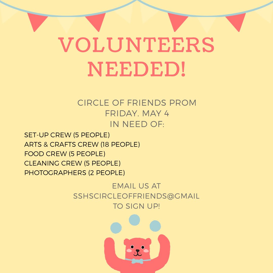 sshs_cof's tweet photo. We are in need of volunteers for the upcoming prom event! Please contact us if you are interested! https://t.co/XtkbKqJvBE