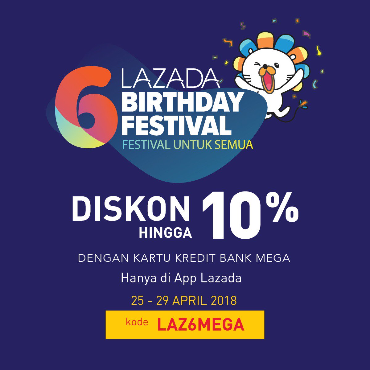 BankMegaID's tweet photo. Memeriahkan ulang tahun @LazadaID yang ke-6, Bank Mega mengucapkan selamat ulang tahun untuk Lazada! Semoga semakin sukses dan terdepan. Lazada pun turut menebar kebahagian dengan memberikan diskon hingga 10% untuk Anda pemegang #KartuKreditMega dan #KartuDebitMega. https://t.co/5tieOu82kr