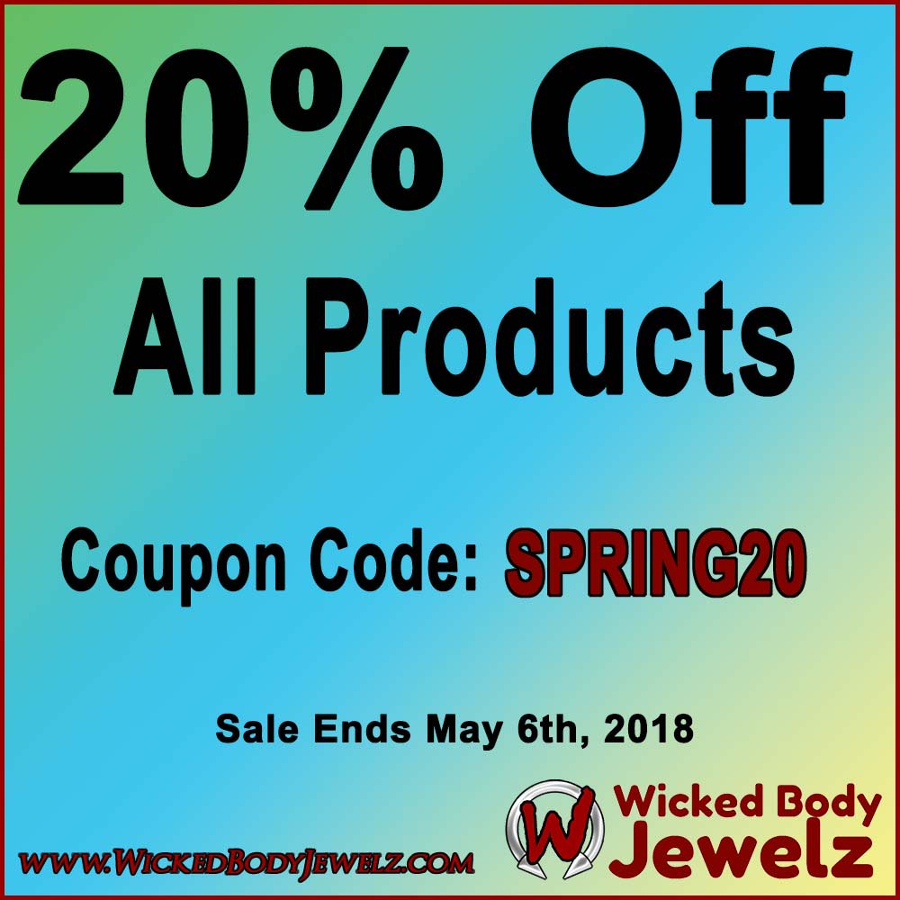 WickedBody's tweet image. 20% OFF our Entire Stock. Use Coupon Code SPRING20 at checkout.

wickedbodyjewelz.com/discount/SPRIN…

Discount Expires 05/07/2018