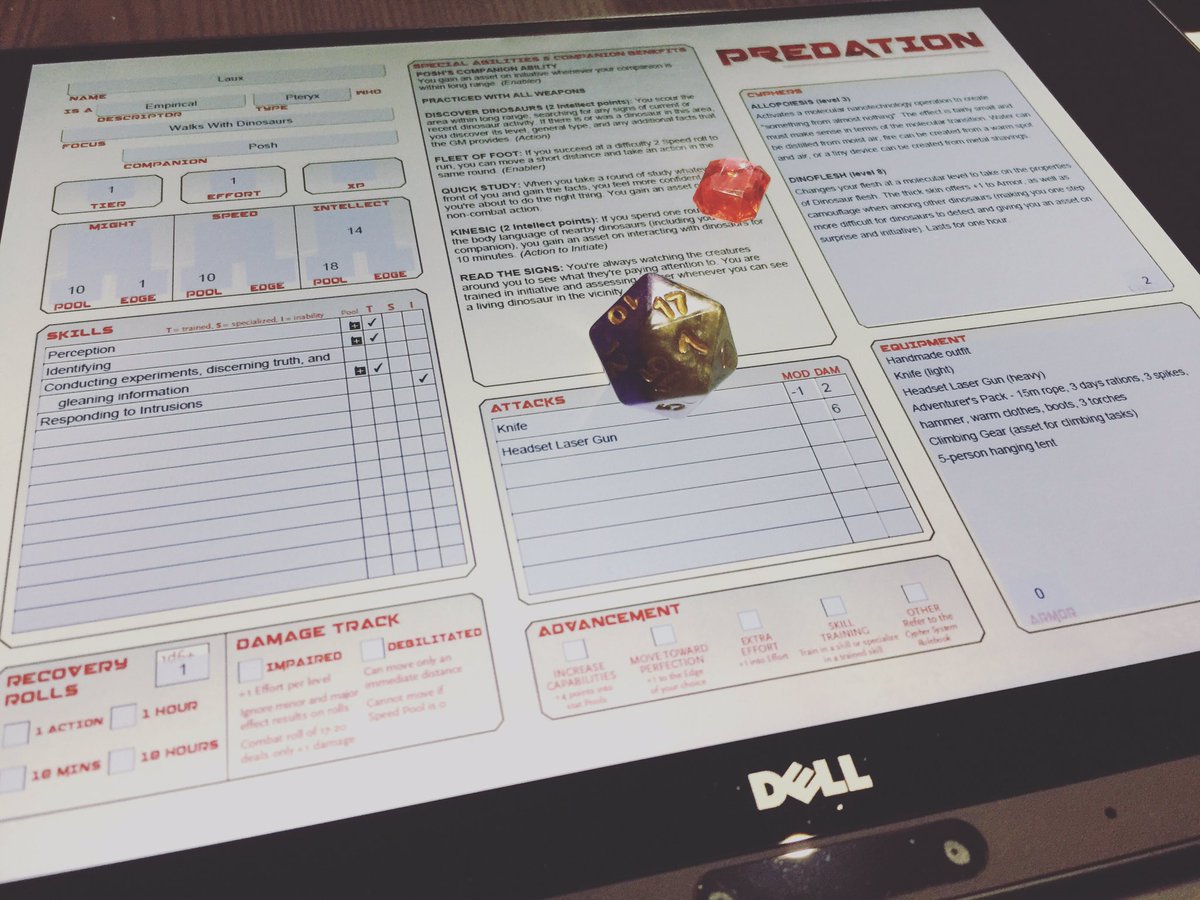 TheMotleyGeek's tweet photo. 📡Begin Transmission
Report on the Rados Mission.
#TheMotleyGeek #Predation #LauxAndPosh #CypherSystem #Dinosaurs #Dystopian #roleplayingsheet #roleplaying #OneShotRPG #RPG #RPGs #tabletop #tabletopgames #penandpaper #MonteCookGames @montecookgames https://t.co/uKjdIyB42V
