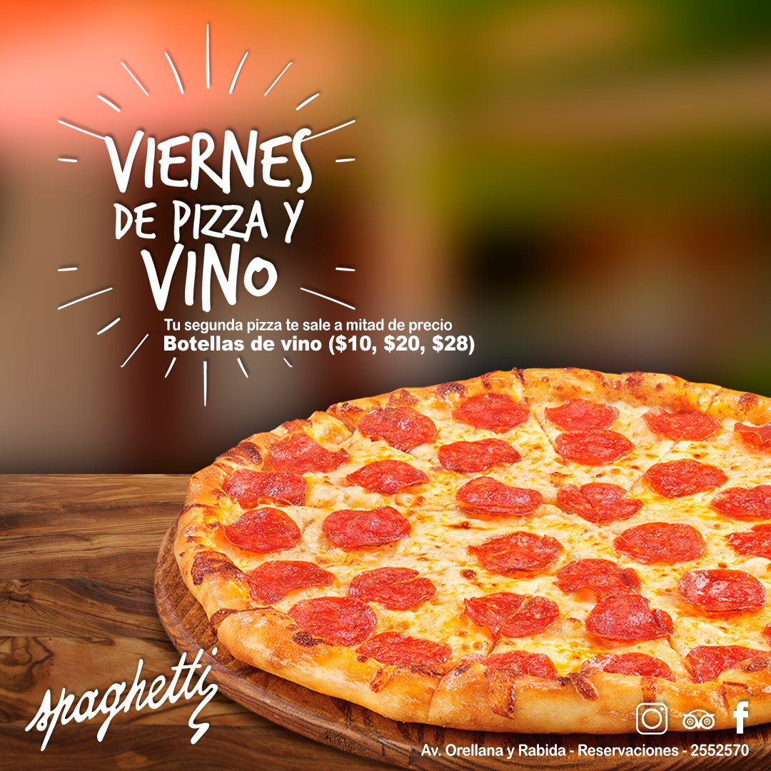 Spaghetti_ec's tweet photo. Ven y disfruta en Spaghetti esta deliciosa promo. 🤤 Viernes de pizza y vino, no te la puedes perder! 🍷🍕 #FelizJueves #FelizViernes #pizza https://t.co/zbru0cnqDl