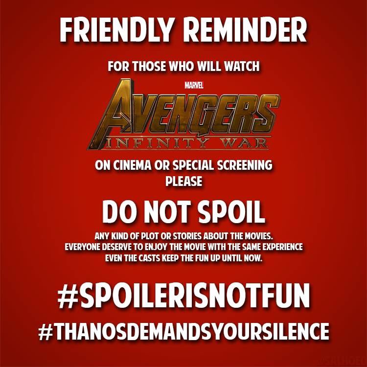 TheNerdlingRush's tweet photo. Please be considerate 🙏🏻 
#InfinityWar #ThanosDemandsYourSilence #AvengersXCanada https://t.co/ex0ttufchM