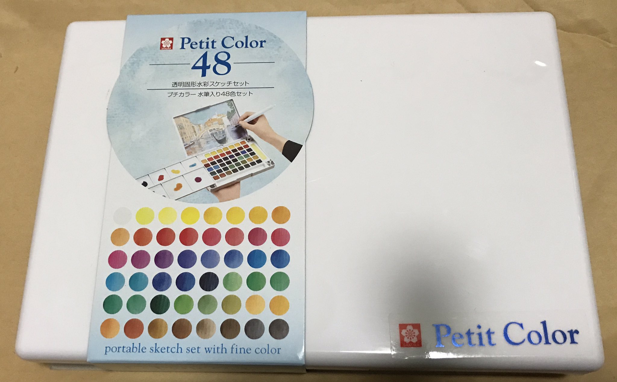 プチカラー48色セット　水筆入り　 NCW-48H　固形水彩絵の具｜サクラクレパス　ネコポス便不可 サクラクレパス　プチカラー48 透明固形水彩スケッチセット