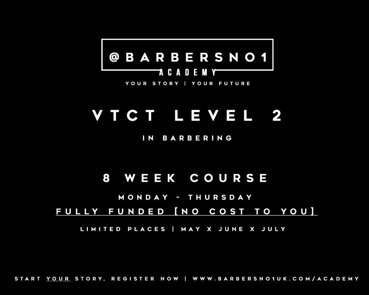BarbersNo1 Academy 

Last few places on the NVQ Level 2 May Barbering course (No cost Age 16-23)

Pre register now barbersno1uk.com/academy

#liverpool #sthelens #warrington #birkenhead #kirkby #westderby #walton #oldswan #orrellpark #wavertree #crosby #bootle #academy #barbersno1