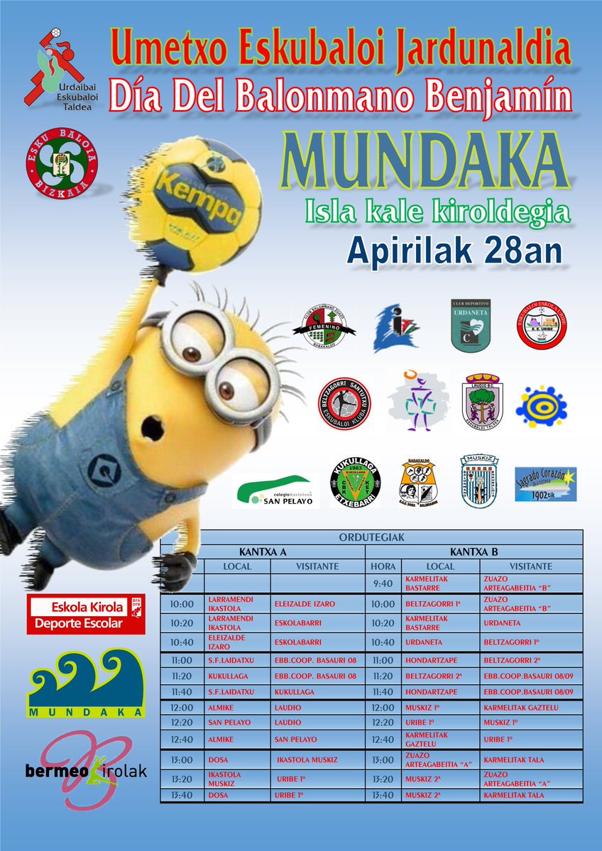 Este finde los más pequeños nuestros del <a href="/Laudio_BC/">Laudio B.C Eskubaloi Taldea</a> se van a ir a divertir junto con otros niños a Mundaka en un torneo organizado por <a href="/UrdaibaiEskubal/">Urdaibai Eskubaloi T</a>. <a href="/rafaarberas/">rafaarberas</a> #LAUDIOZER #JTKIRABAZIARTE #JUEGASABALONMANO