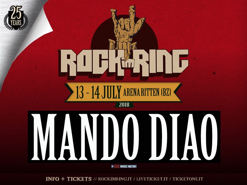 #ANNOUNCEMENTFRIDAY
I <a href="/Mando_Diao/">Mando Diao</a> saranno protagonisti della venticinquesima edizione del Rock im Ring Festival di Bolzano! 🔥

SAVE THE DATE
Mando Diao
14.07.2018 | Rock im Ring Festival
Arena Ritten | Bolzano

INFO EVENTO: bit.ly/mandodiaoBZ18-…