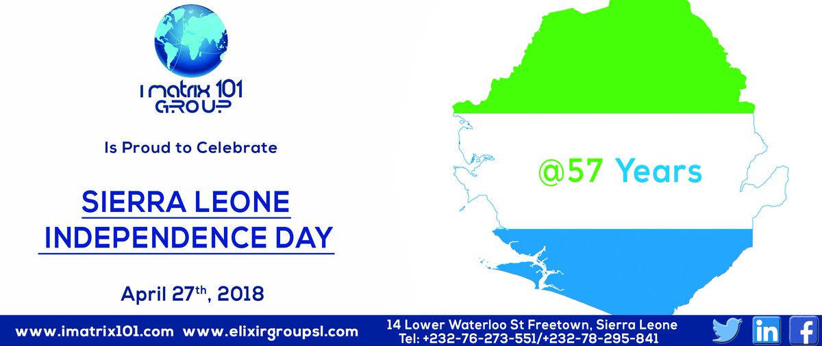 ElixirMMSL's tweet image. May peace continue to reign. Mama Salone, Happy Independence Day!

#SierraLeoneIndependence #Salone@57 #iMatrix101Group #ChangingLives