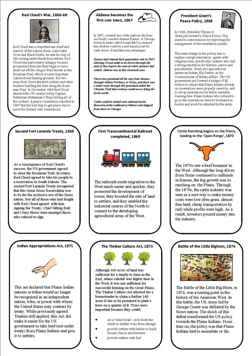 worcesterjonny's tweet photo. Little fact files that cover all the important events when you study the American West. Really useful to help pupils make links #historyteacher https://t.co/SB1WPElLZO