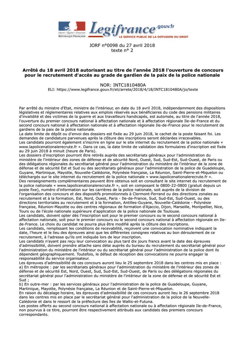 unsadh's tweet photo. Concours Gardiens de la paix. La date limite de dépôt ou d'envoi des dossiers est fixée au 29/06/ 2018, le cachet de la poste faisant foi. https://t.co/Q7H4Jftcxw