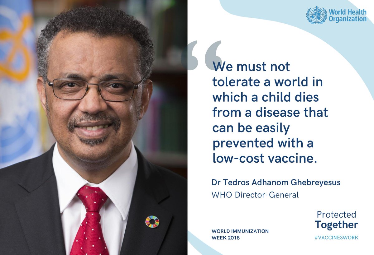 gavi's tweet photo. "We must not tolerate a world in which a child dies from a disease that can be easily prevented with a low-cost vaccine."

~ @WHO chief @DrTedros

#ProtectedTogether #VaccinesWork https://t.co/yBNmAW6sCS