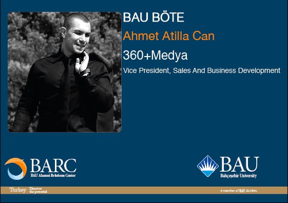 #BAUCEIT #BAUBÖTE (@bauceit) on Twitter photo #BAUBÖTE mezunlarımız nerede&ne iş yapıyorlar? <a href="/atillacans/">Ahmet Atilla Can</a> <a href="/360PlusMedia/">360+ Media Technologies</a>’da “Vice President, #Sales and #Business #Development” olarak çalışıyor 👍🏻
#BÖTEmezunu #vicepresident #sales #satış <a href="/EnverYucel/">EnverYucel</a> @SrnKaradeniz <a href="/YavuzSamur/">Yavuz Samur</a> <a href="/TufanAdiguzel/">Tufan Adıgüzel</a> <a href="/bariserdogan_mu/">Barış Erdoğan</a> <a href="/BAUAlumniCenter/">BAU Alumni Center</a> #BAUBÖTE mezunlarımız nerede&ne iş yapıyorlar? <a href="/atillacans/">Ahmet Atilla Can</a> <a href="/360PlusMedia/">360+ Media Technologies</a>’da “Vice President, #Sales and #Business #Development” olarak çalışıyor 👍🏻
#BÖTEmezunu #vicepresident #sales #satış <a href="/EnverYucel/">EnverYucel</a> @SrnKaradeniz <a href="/YavuzSamur/">Yavuz Samur</a> <a href="/TufanAdiguzel/">Tufan Adıgüzel</a> <a href="/bariserdogan_mu/">Barış Erdoğan</a> <a href="/BAUAlumniCenter/">BAU Alumni Center</a>