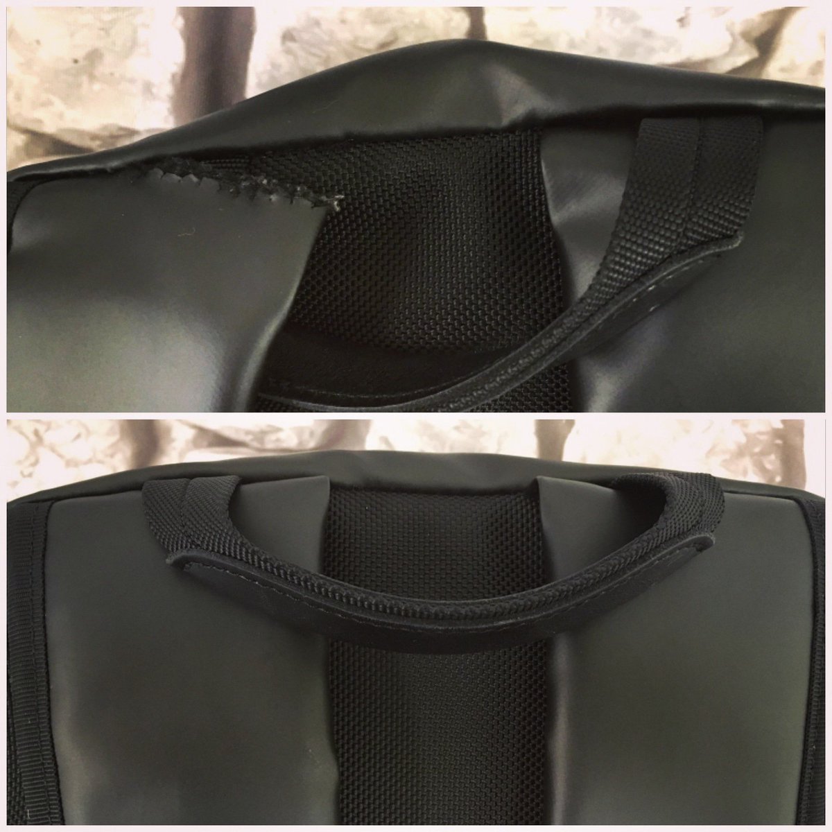 thread_needlejp's tweet image. マスターピースのリュックサック。上before→下afterです。
ショルダーベルトの付け根がほつれていたため、再縫製を行いました。

↓マスターピース修理例↓
goo.gl/RVsoML

#鞄修理 #修理工房 #東京 #駒込 #masterpiece #リュックサック #修業中 #threadandneedle #repair #bagpack