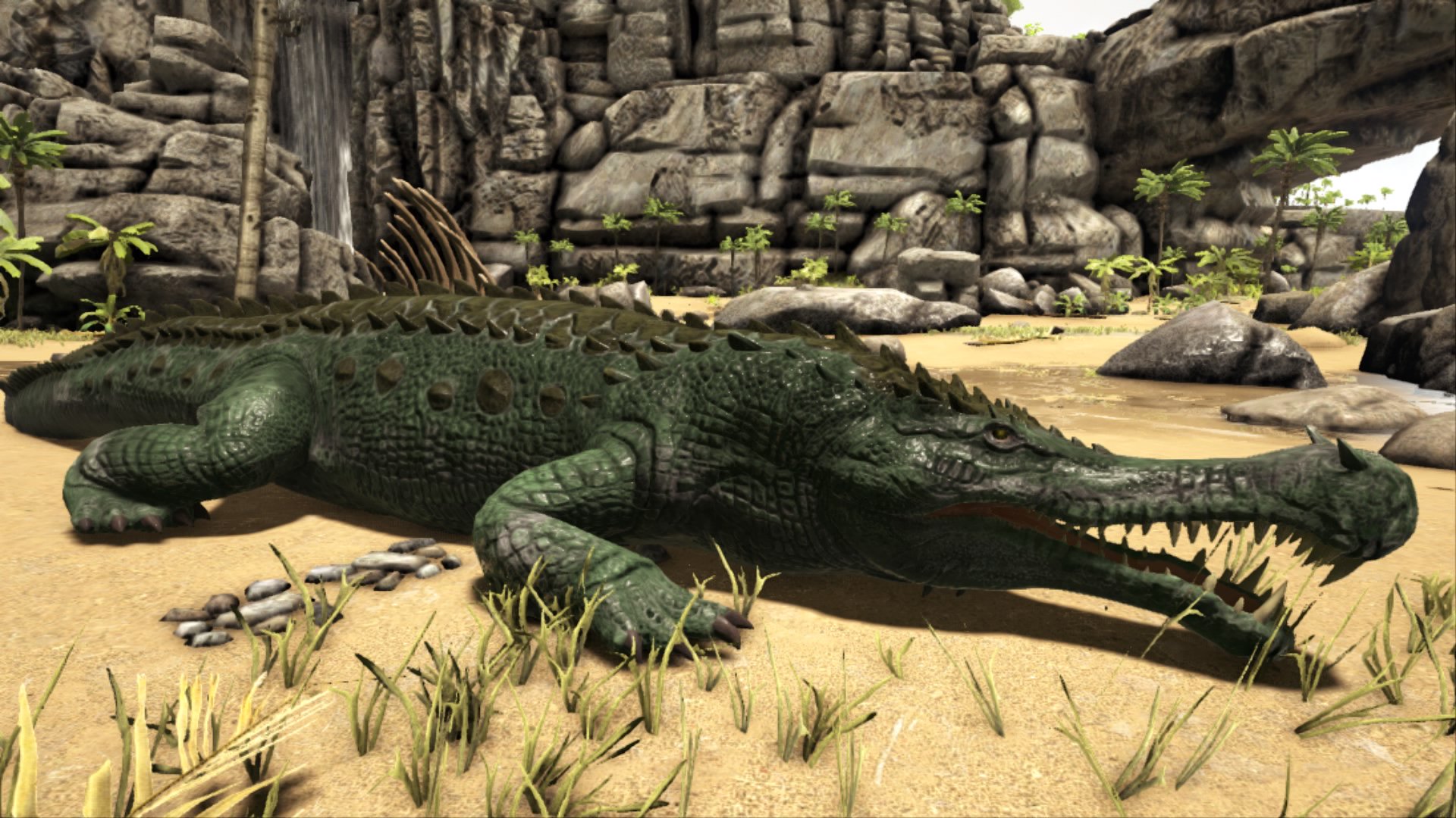 Ark生物紹介bot サルコスクス 沼地などに棲む大型のワニ 見た目通り獰猛な肉食 水中で高い運動性能を持ち 特に旋回性能に優れる 地上でもまあまあ強く テイムすると頼れる水地両用生物になる 飛び掛かり攻撃や小型生物ならば一時拘束する高威力の