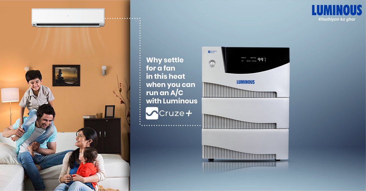 myluminous's tweet photo. With Luminous Cruze inverter now keep all your appliances running smoothly in the Summer, without any hassles. #RunsEverything https://t.co/hzgYQhBvpg