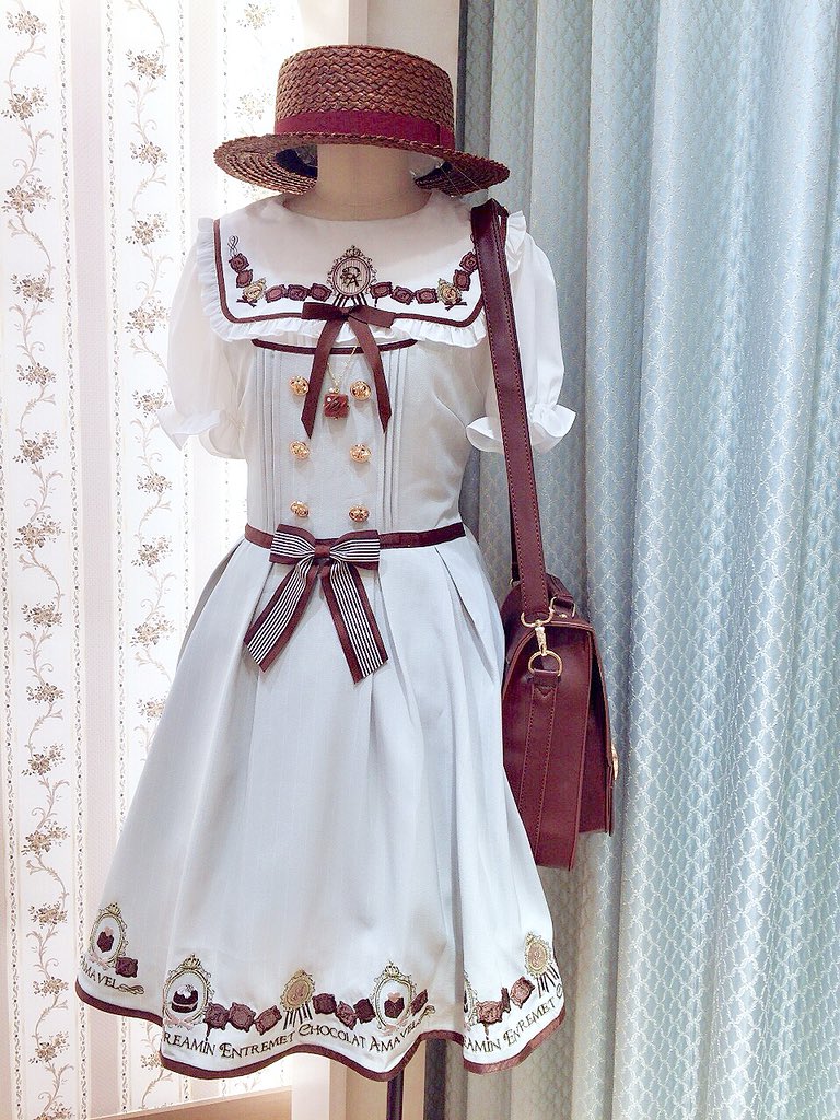 アマベル amavel チョコ刺繍ストライプジャンスカ ミドル丈