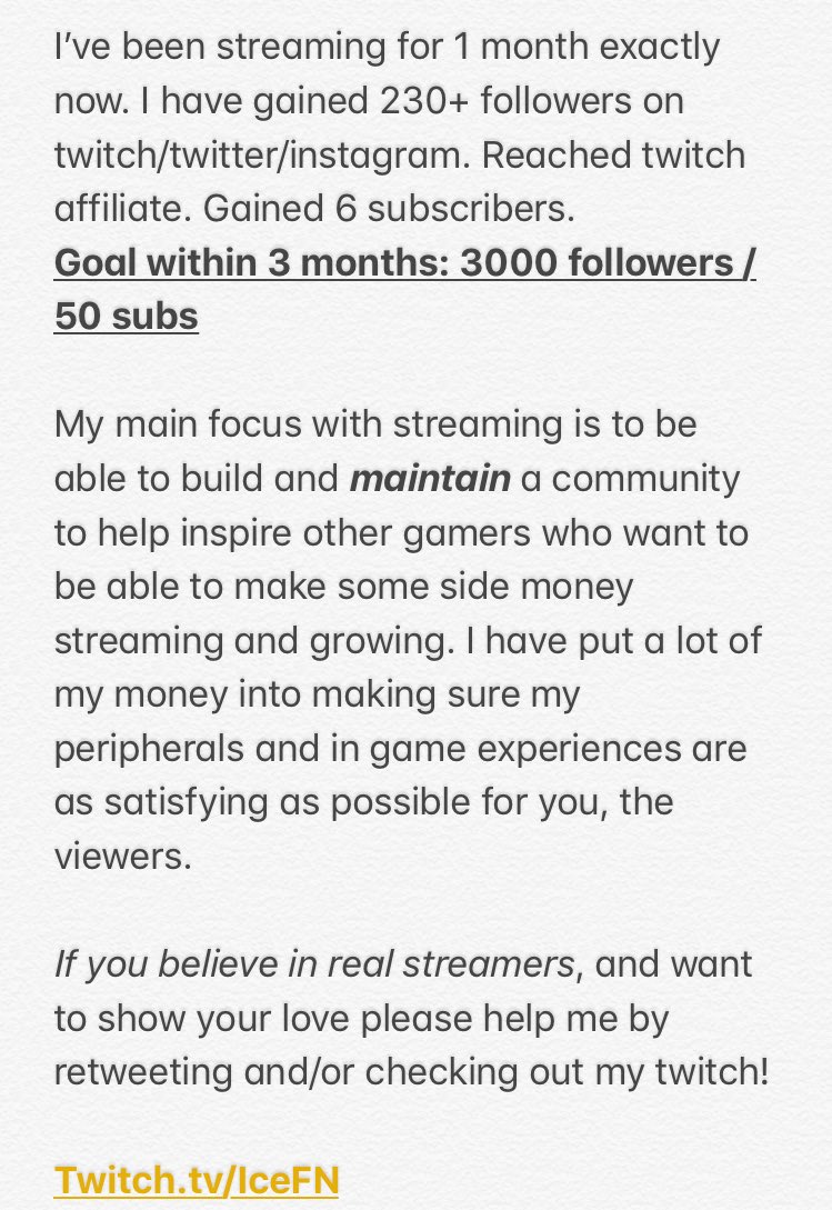IceFortniteHD's tweet photo. A little write up for my future #goals as a #twitchtv streamer and #gamer #teamgodvek #twitchtvonline #twotchtvgaming #support #readme #BET #famous #viral #goviral #getpopular https://t.co/uF6aZt7WSI