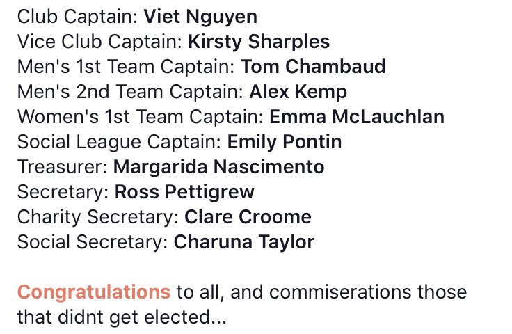 We now have a new committee for 2018/19 🏸🎉
Congratulations to everyone who got elected 😇