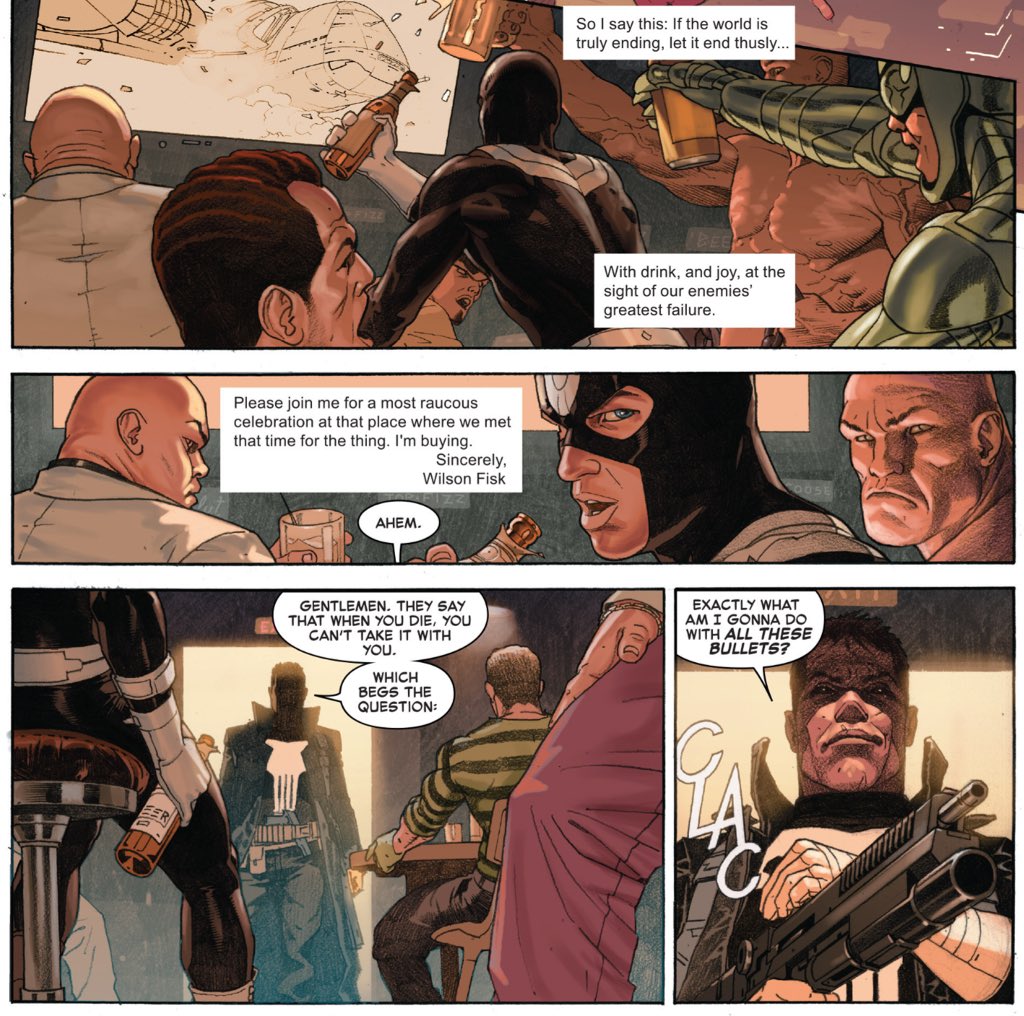 Also, this is possibly the best cameo that the Punisher has ever made in an event comic book.Much better than, say, "Secret Empire."(Secret Wars #1.)