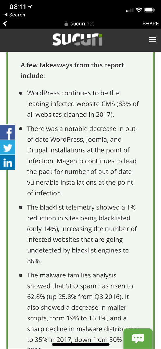 aburrows's tweet image. So apparantly #Wordpress is secure compared to #Drupal? This report proves it’s not - sucuri.net/reports/2017-h…