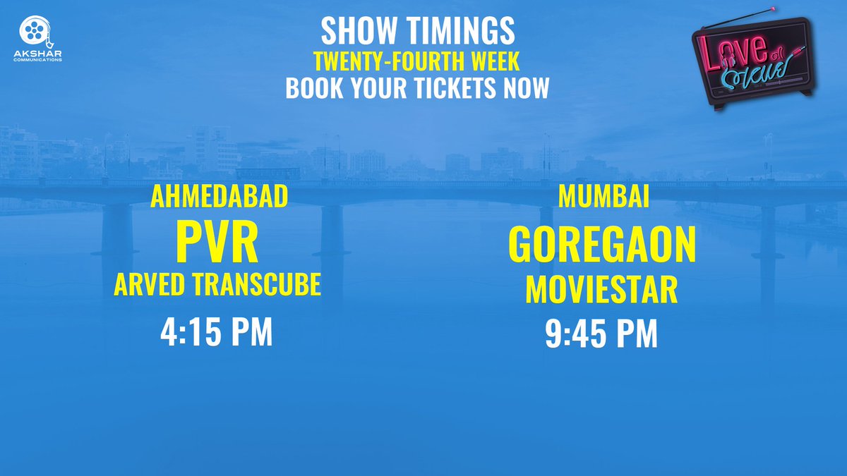 AksharCom's tweet photo. To beat the heat of summers, watch this cool romantic film, #LoveNiBhavai !
Book your tickets now - https://t.co/bR9eP9qLtz
@MalharThakar @pratikg80 @aarohipatel @SachinJigarLive @aartivyaspatel @saandeeppatel @maulikNayak3 @mitai_shukla @ItsNehal
#LNB #24thWeek #ShowTimings https://t.co/N0UjkFkFF6