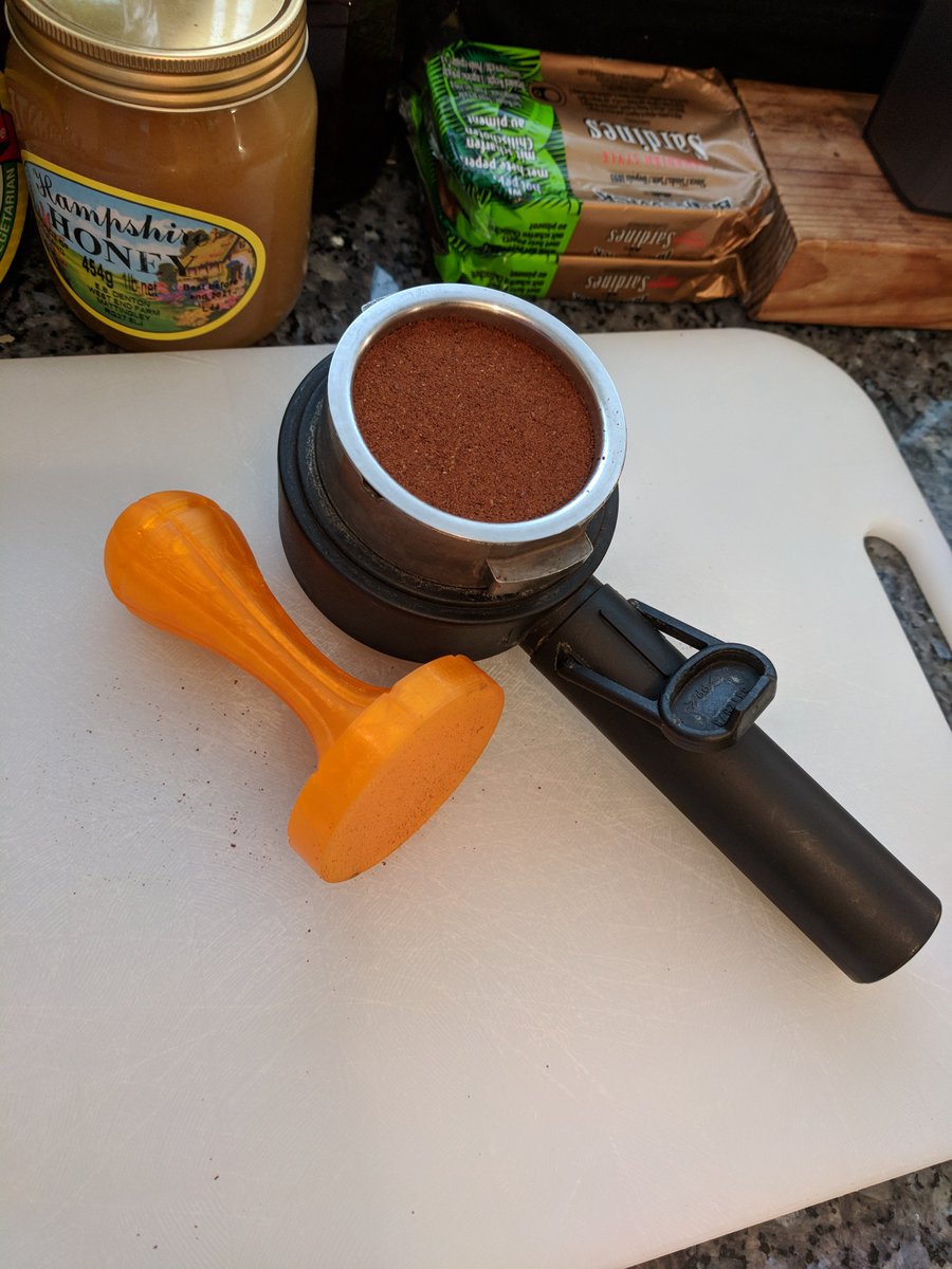 AlecMuffett's tweet image. The Mk.1 Espresso Tamper, made last night at rLab / Reading Hackspace (@RDGhack) with the guidance &amp;amp; design help of @tone001 #makeAllTheThings #coffee
