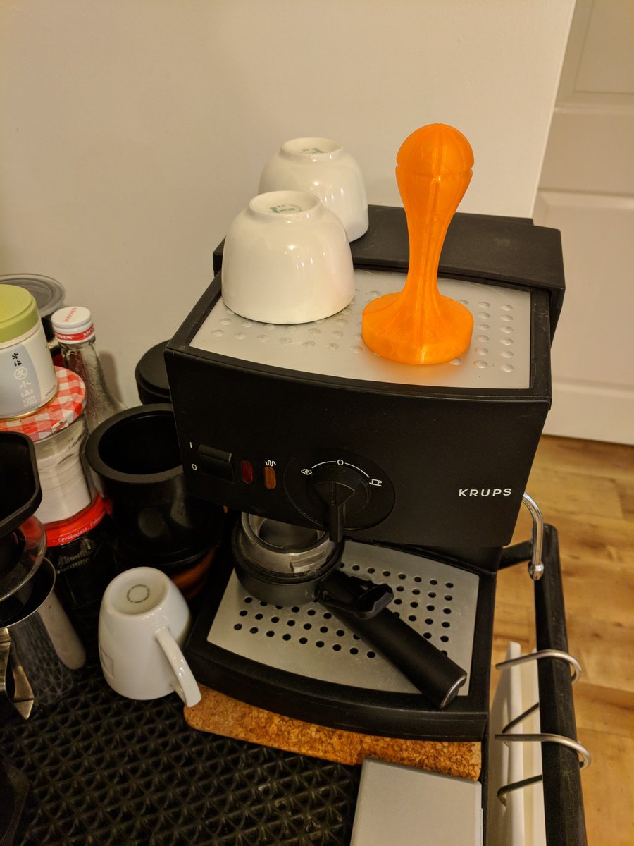 AlecMuffett's tweet image. The Mk.1 Espresso Tamper, made last night at rLab / Reading Hackspace (@RDGhack) with the guidance &amp;amp; design help of @tone001 #makeAllTheThings #coffee
