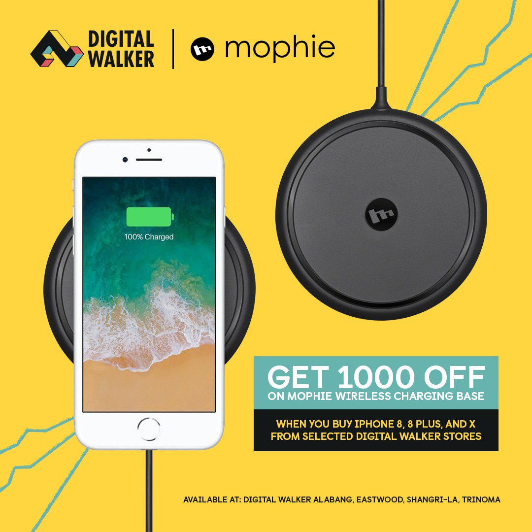 digitalwalkerPH's tweet image. Enjoy a Php 1,000 OFF on Mophie Wireless Charging Base when you buy an iPhone 8, 8 Plus, or X at selected Digital Walker stores until May 31, 2018.

The new standard for high-speed wireless charging get it NOW at a discounted price of Php 2,690. #Mophie #DigitalWalker
